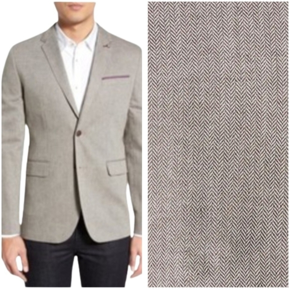 TED BAKER Popping' Modern Trim Fit Herringbone Sport Coat Mens Size Ted 6/ US 44 - Picture 2 of 16